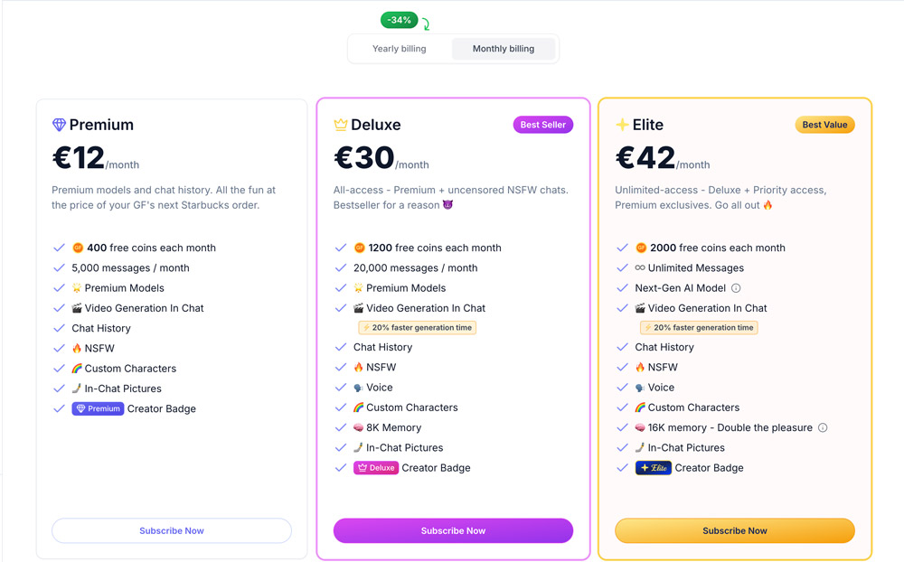 gpt girlfriend online screenshot monthly price 