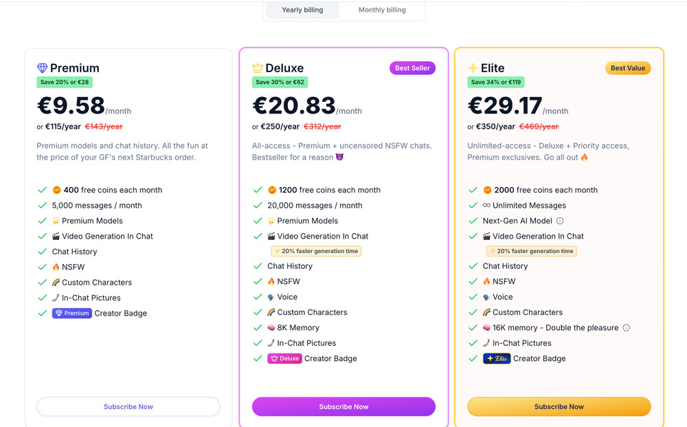 gpt girlfriend online screenshot yearly price 